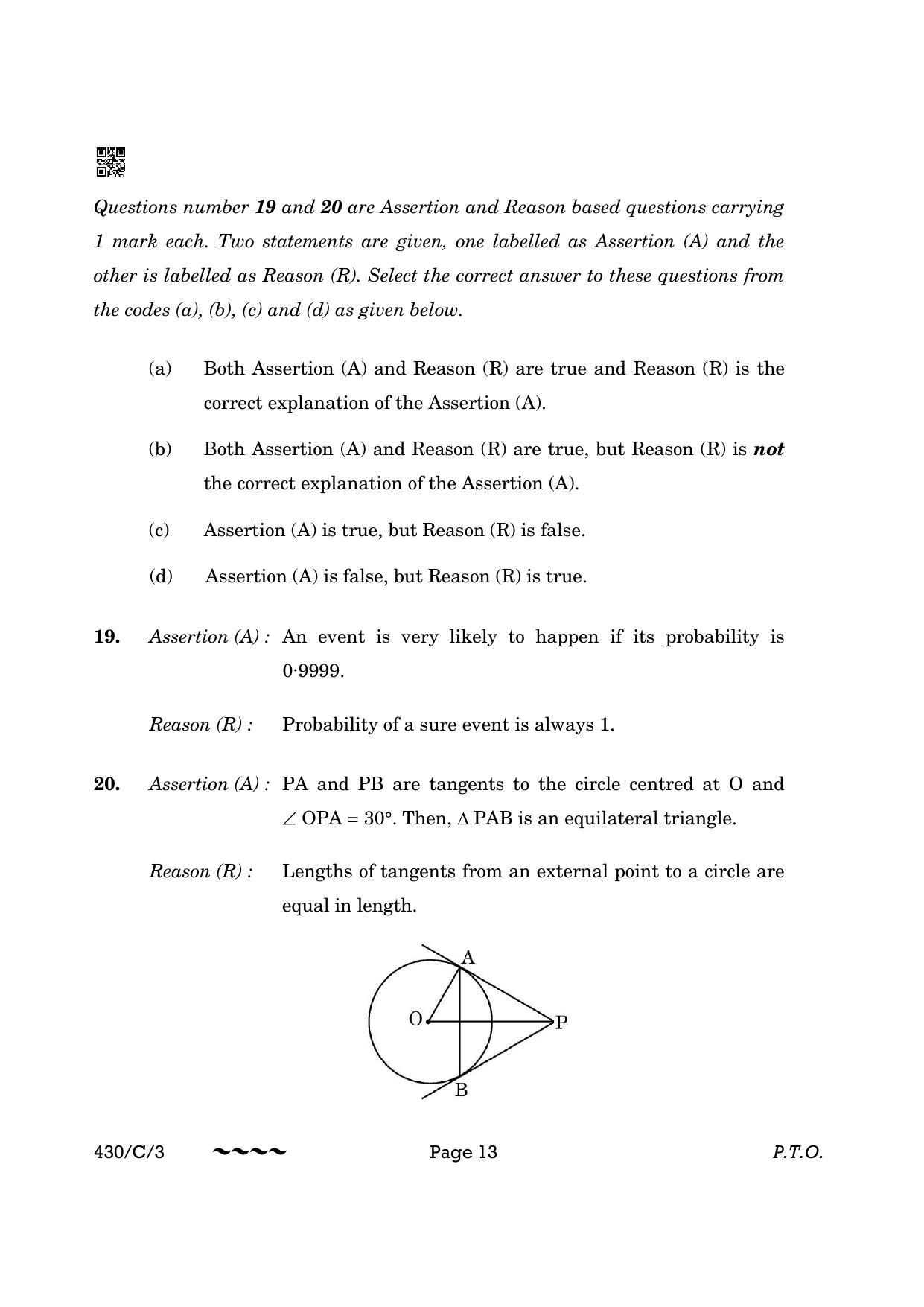 CBSE Class 10 430-3 Maths Basic 2023 (Compartment) Question Paper - Page 13