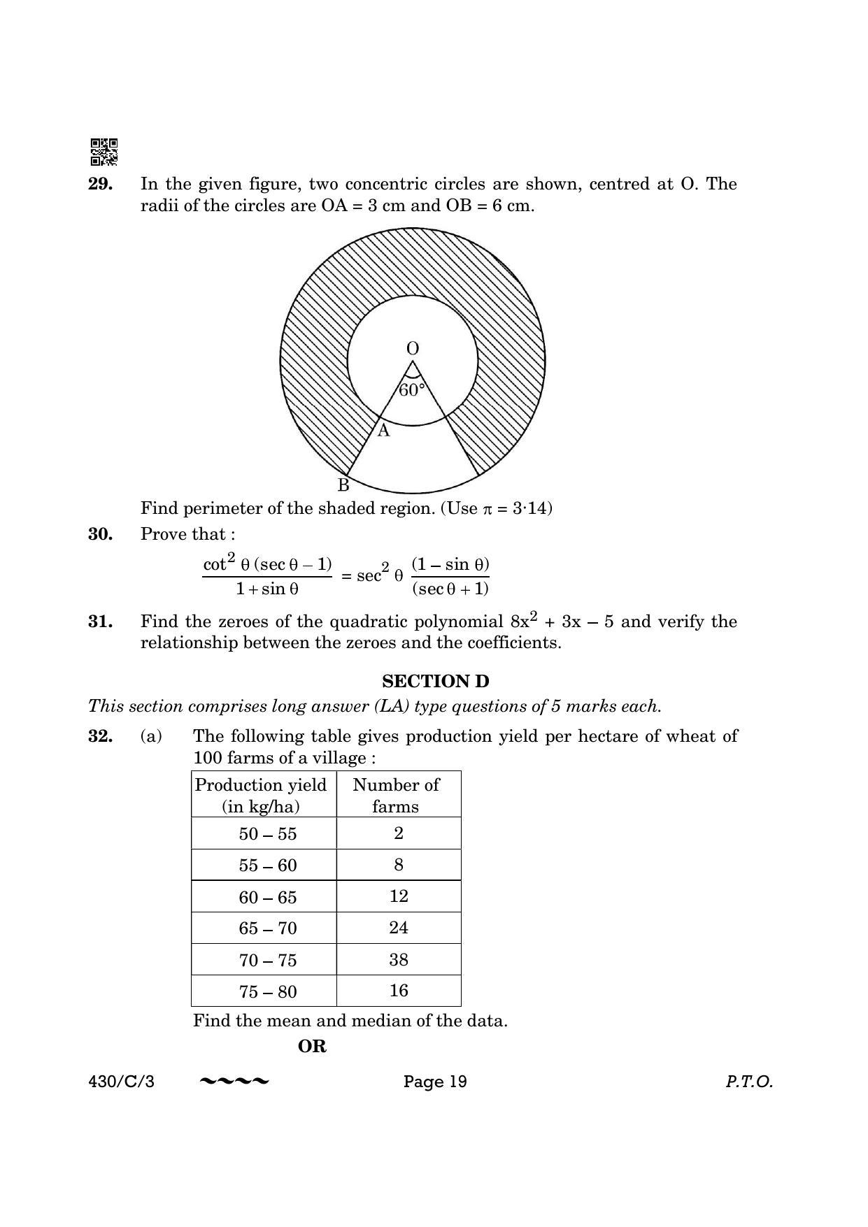 CBSE Class 10 430-3 Maths Basic 2023 (Compartment) Question Paper - Page 19