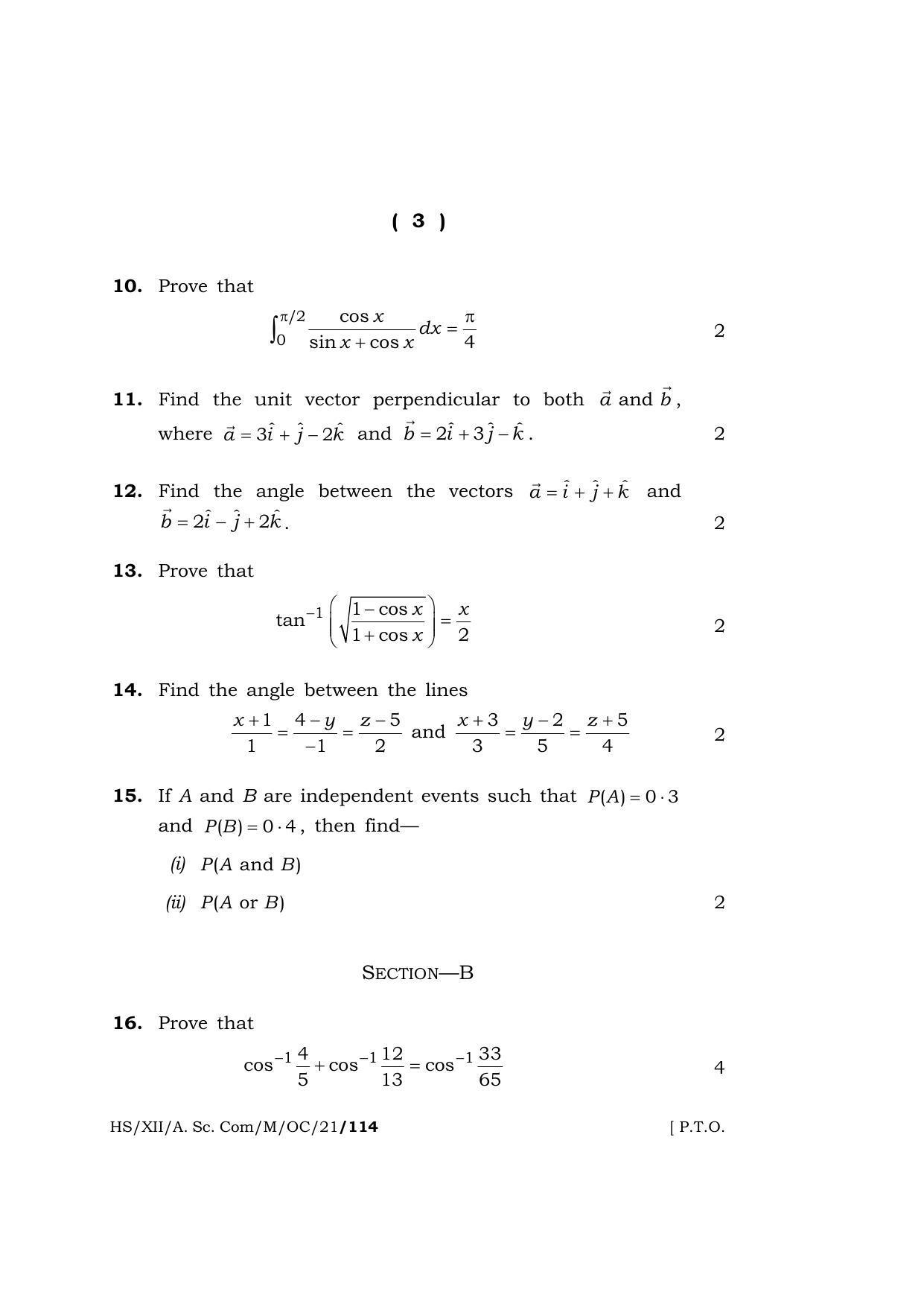 Meghalaya Board (MBOSE) Class 12 MATHEMATICS (Old Course) (HS-XII-A. Sc. Com-M-OC-21) 2021 Question Paper - Page 3