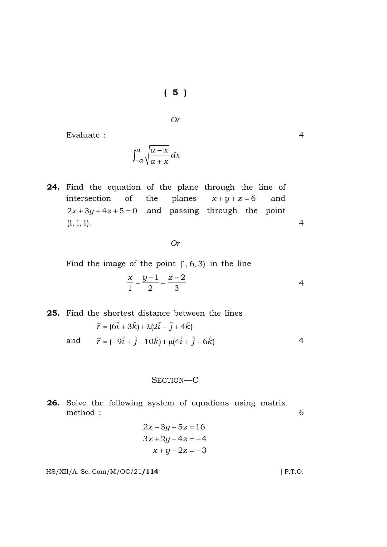 Meghalaya Board (MBOSE) Class 12 MATHEMATICS (Old Course) (HS-XII-A. Sc. Com-M-OC-21) 2021 Question Paper - Page 5