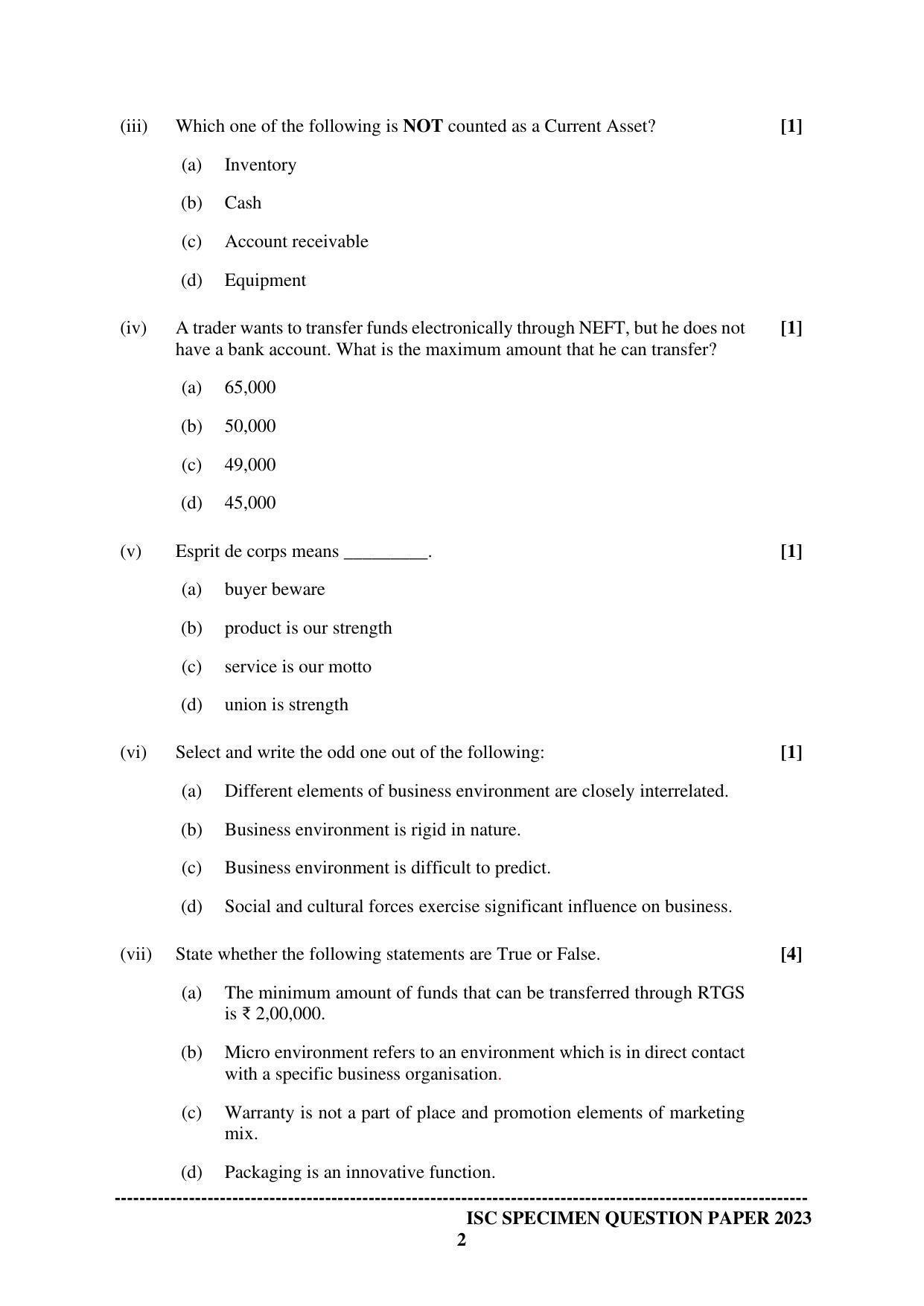 ISC Class 12 Commerce Sample Paper 2023 - Page 2
