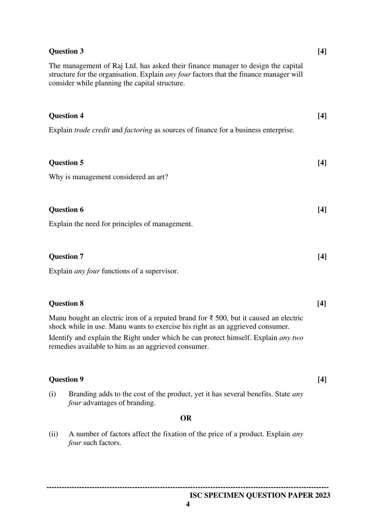 ISC Class 12 Commerce Sample Paper 2023 - Page 4