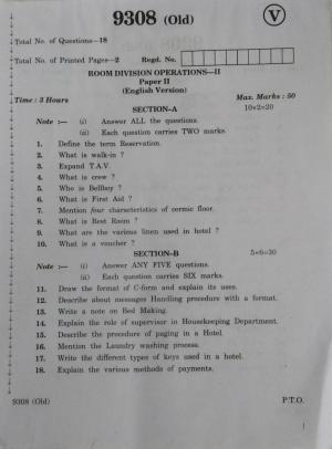 AP Inter 2nd Year Vocational Question Paper March - 2020  - Room Division Operations-II (old)