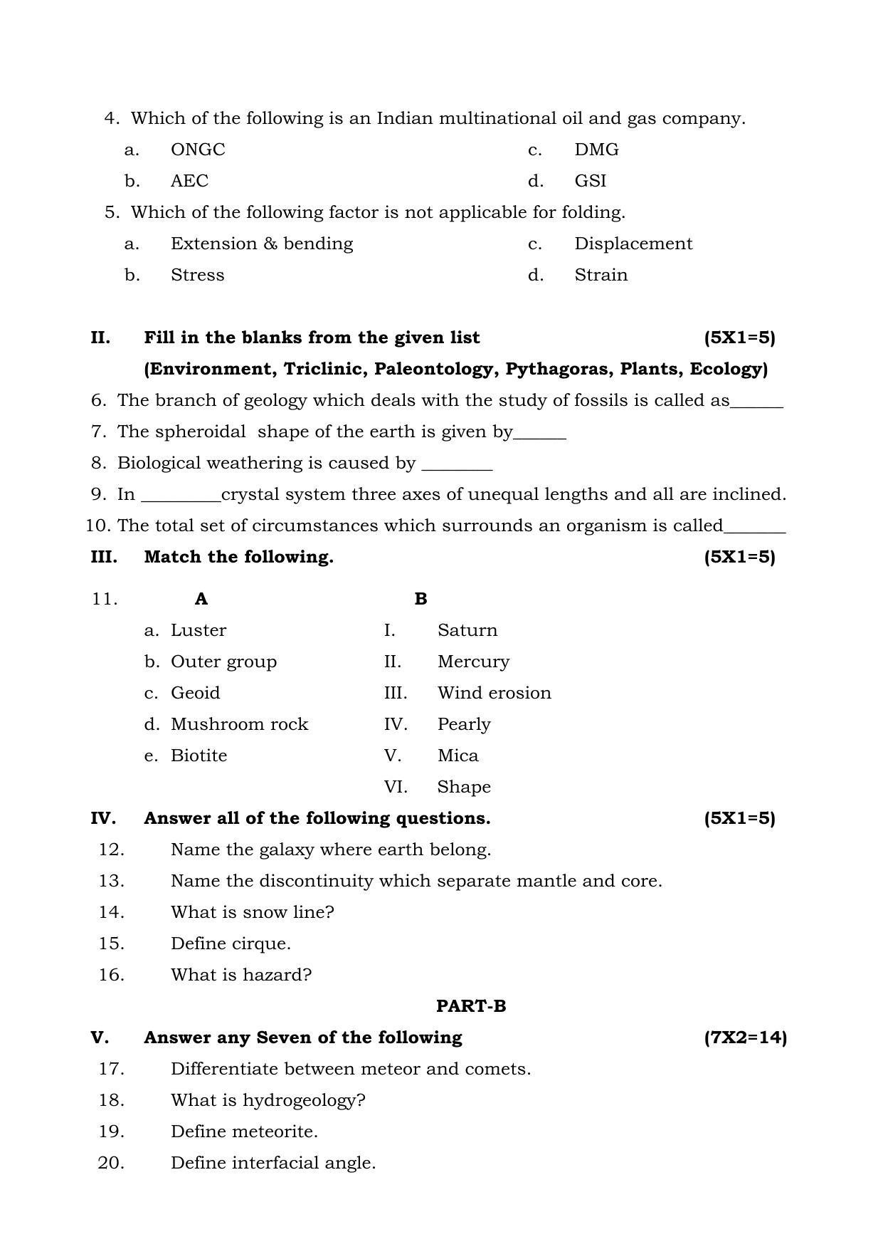 Karnataka 1st PUC Geology Model Question Paper 2025 - Page 2