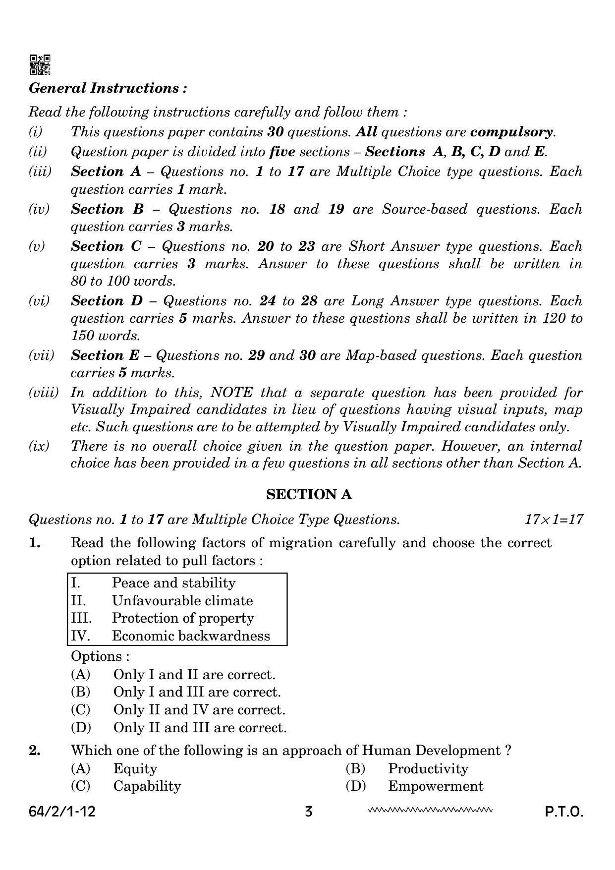 CBSE Class 12 64-2-1 Geography 2024 Question Paper - Page 3
