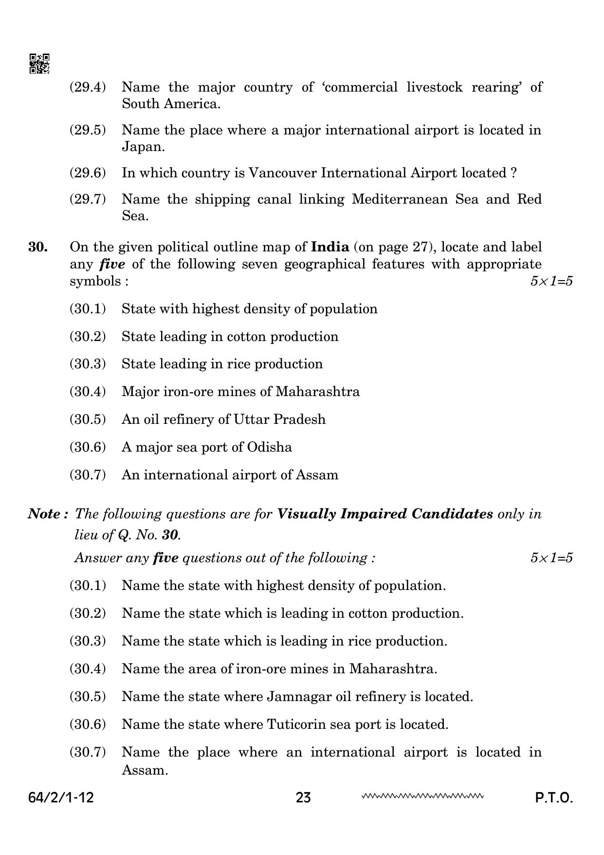 CBSE Class 12 64-2-1 Geography 2024 Question Paper - Page 23