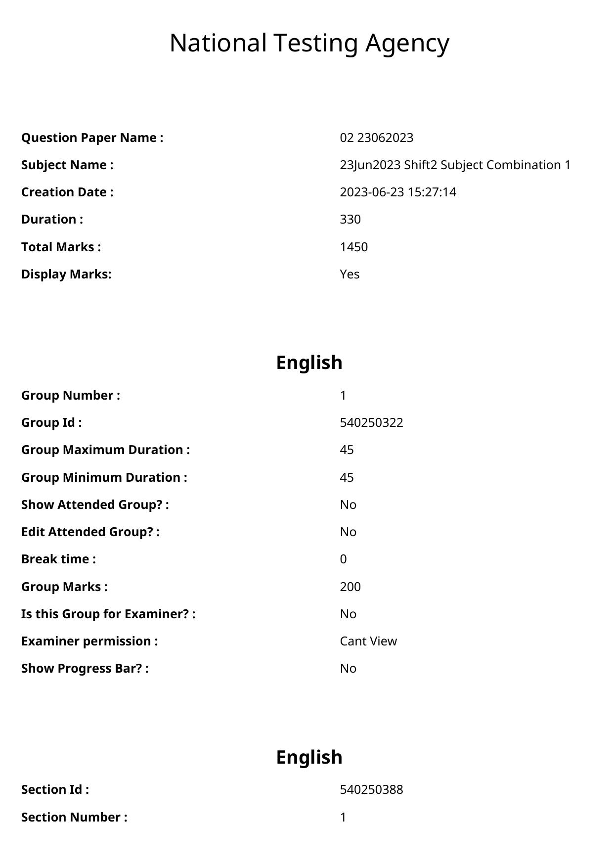 CUET 2023 English-Urdu Shift 2 Question Papers - Page 1
