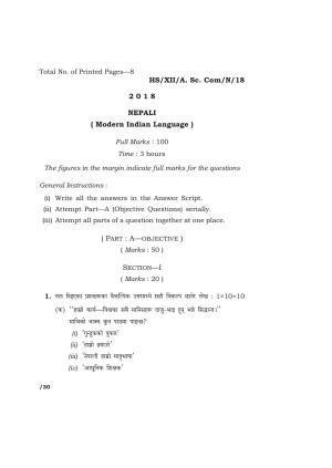 Meghalaya Board (MBOSE) Class 12 NEPALI 2018 Question Paper