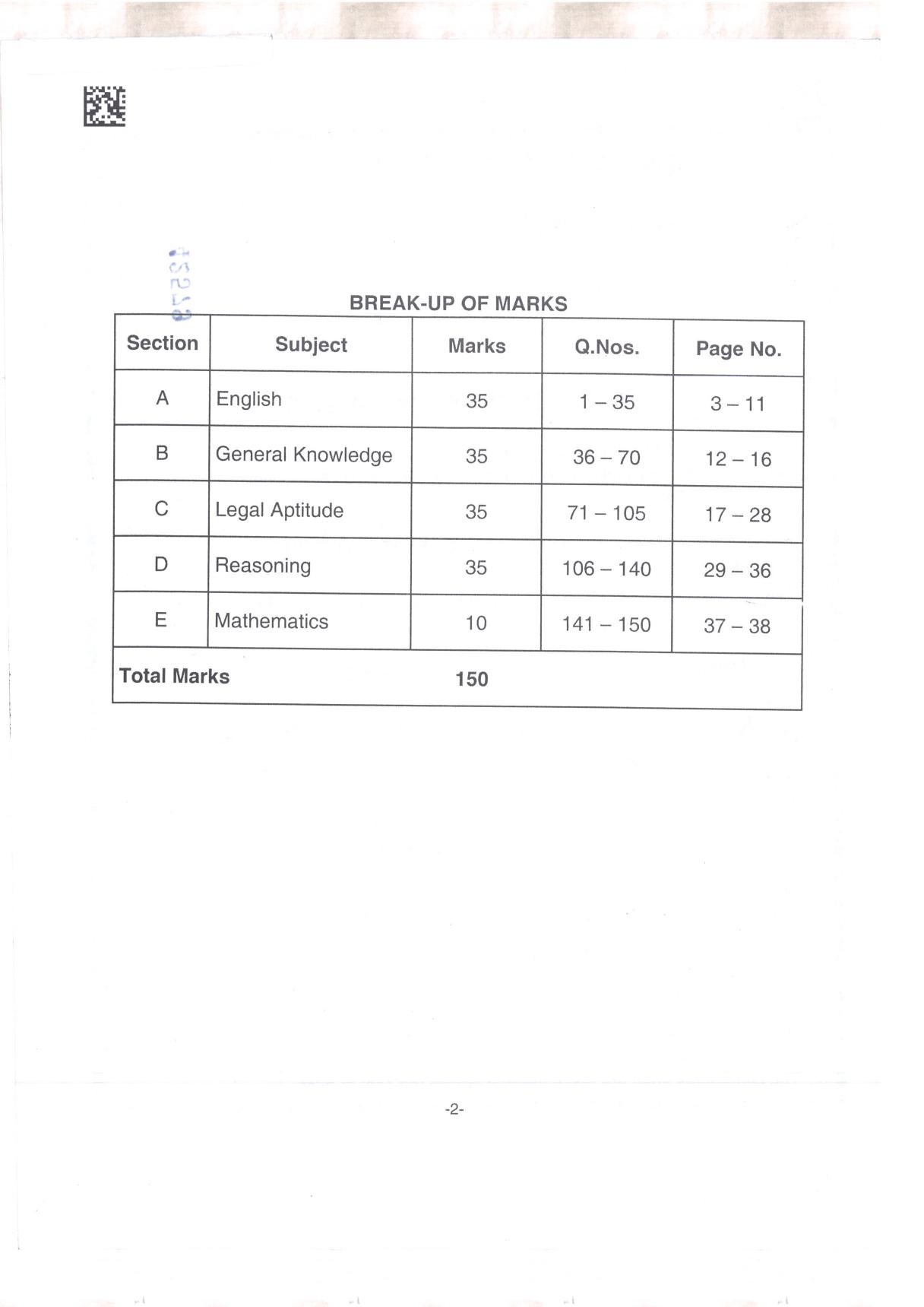 AILET 2019 Question Paper for BA LLB - Page 2