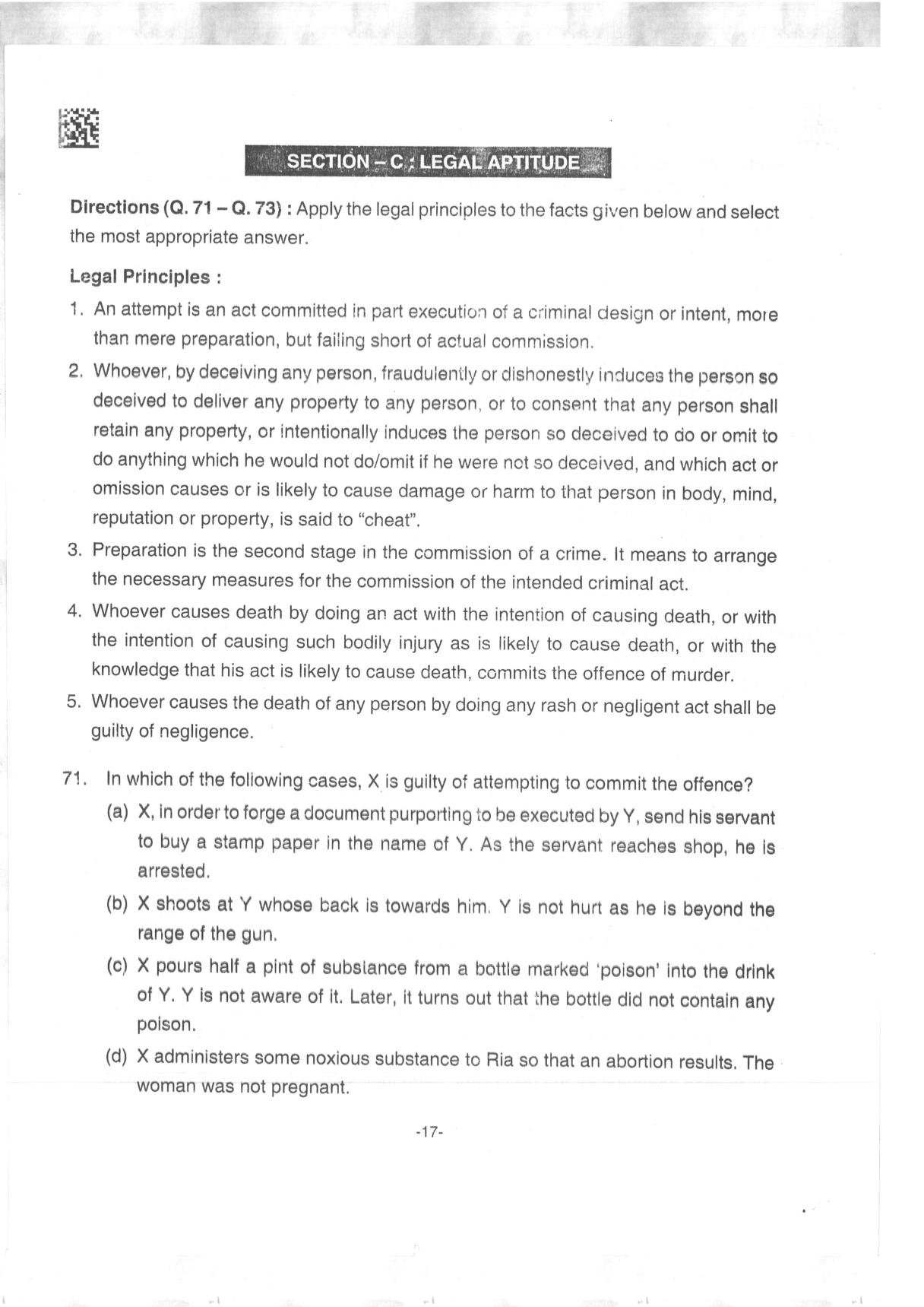 AILET 2019 Question Paper for BA LLB - Page 17