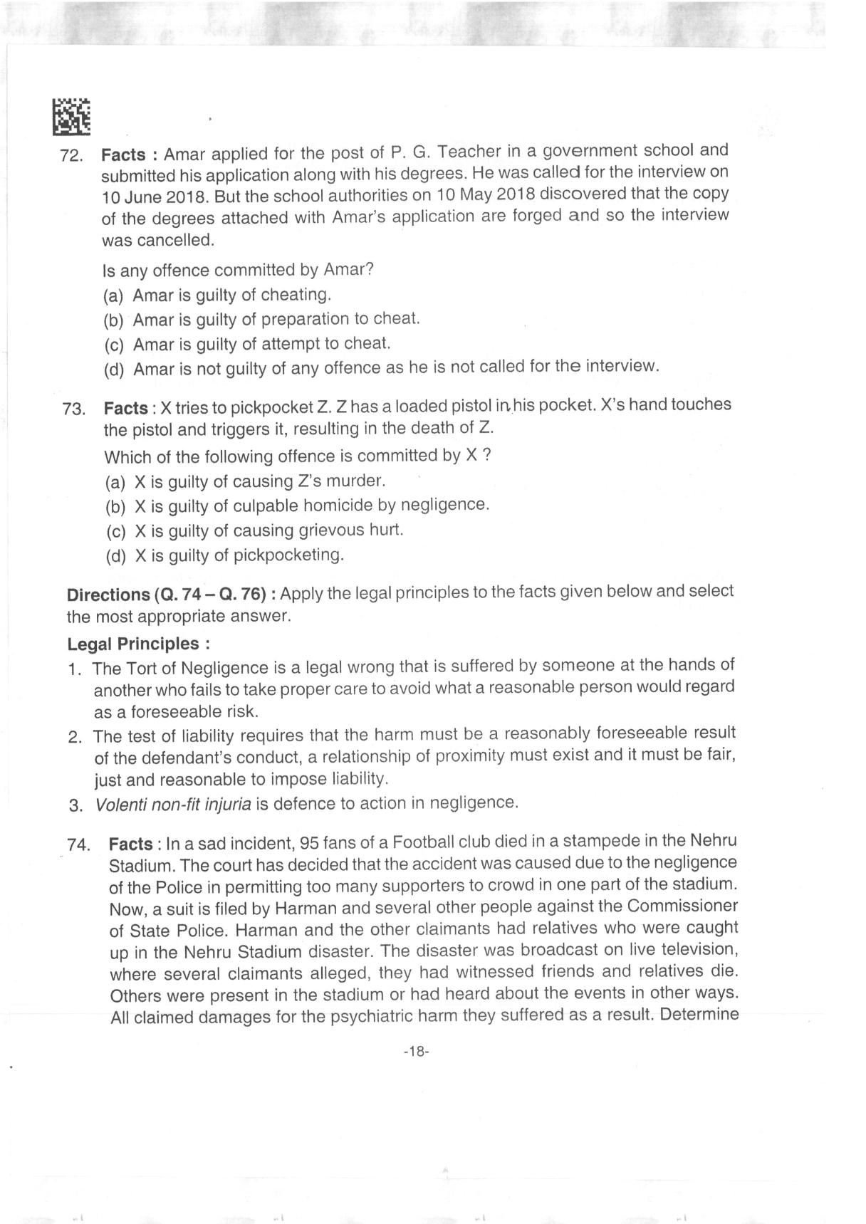 AILET 2019 Question Paper for BA LLB - Page 18