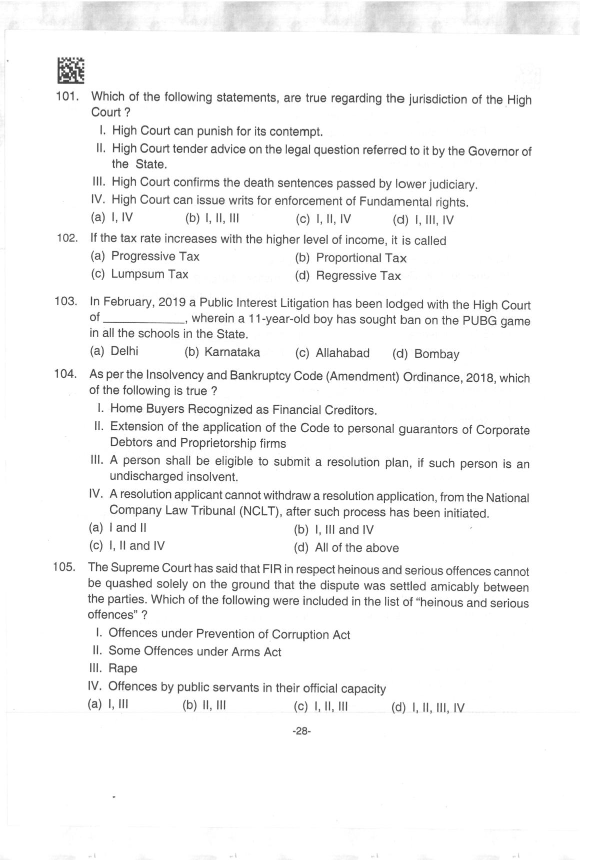 AILET 2019 Question Paper for BA LLB - Page 28
