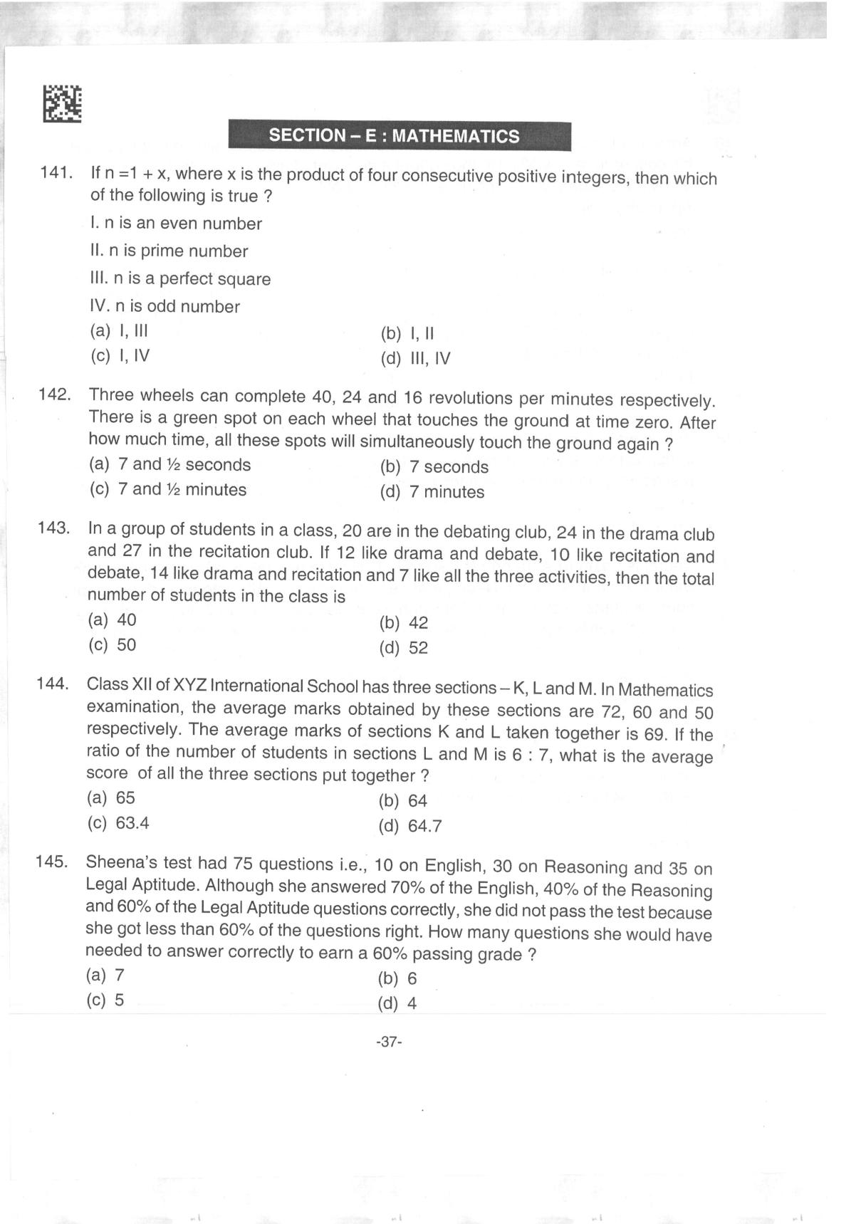 AILET 2019 Question Paper for BA LLB - Page 37