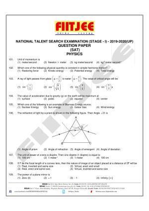 Uttar Pradesh NTSE 2020 SAT Question Papers