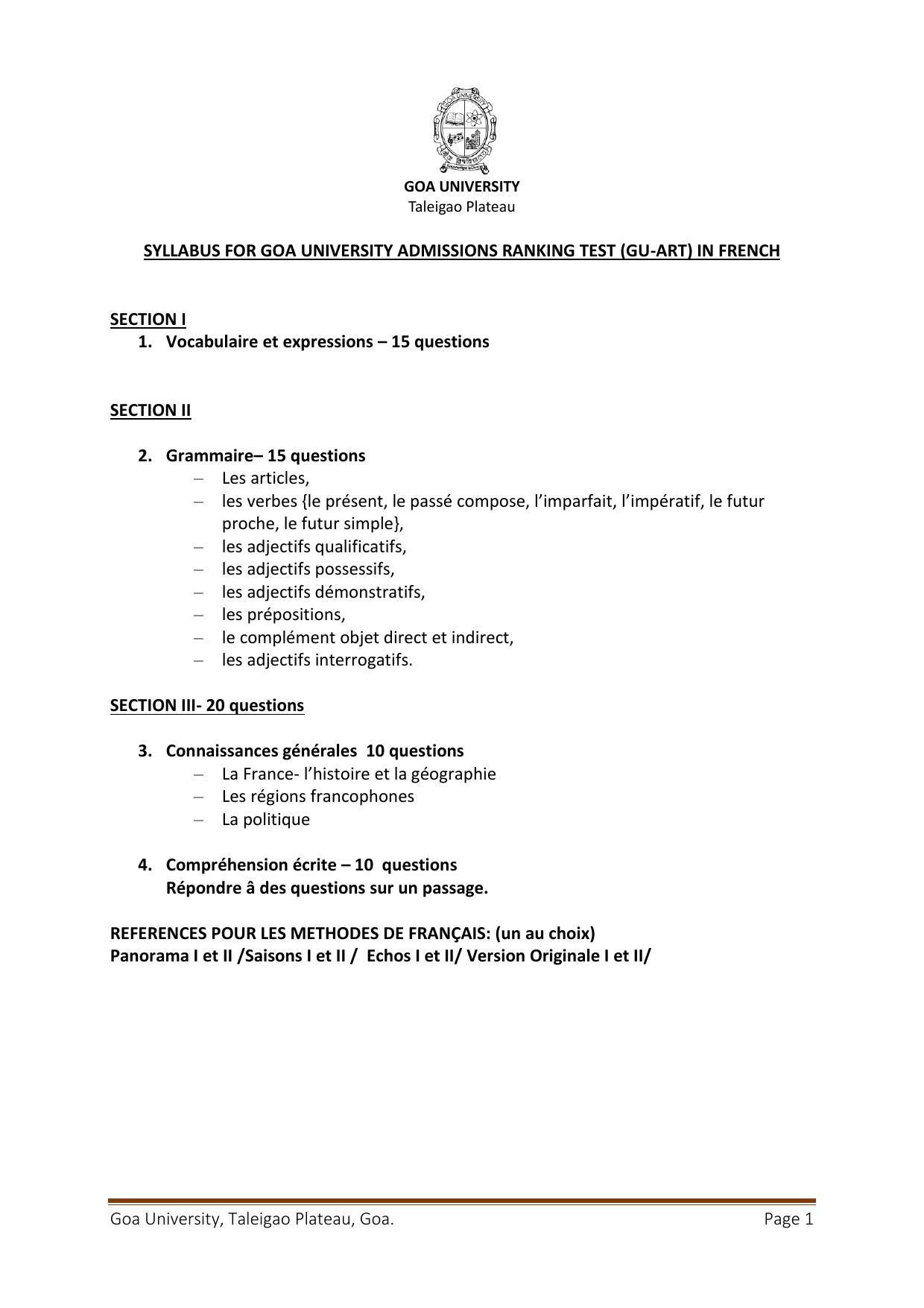 GU ART French Syllabus - Page 1