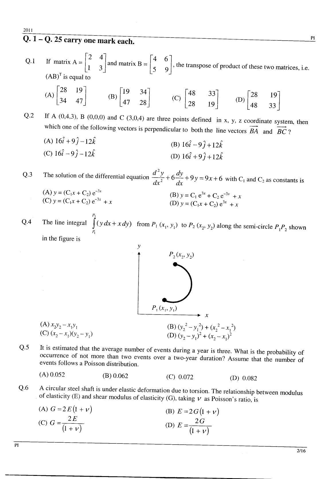 GATE 2011 Production and Industrial Engineering (PI) Question Paper with Answer Key - Page 2