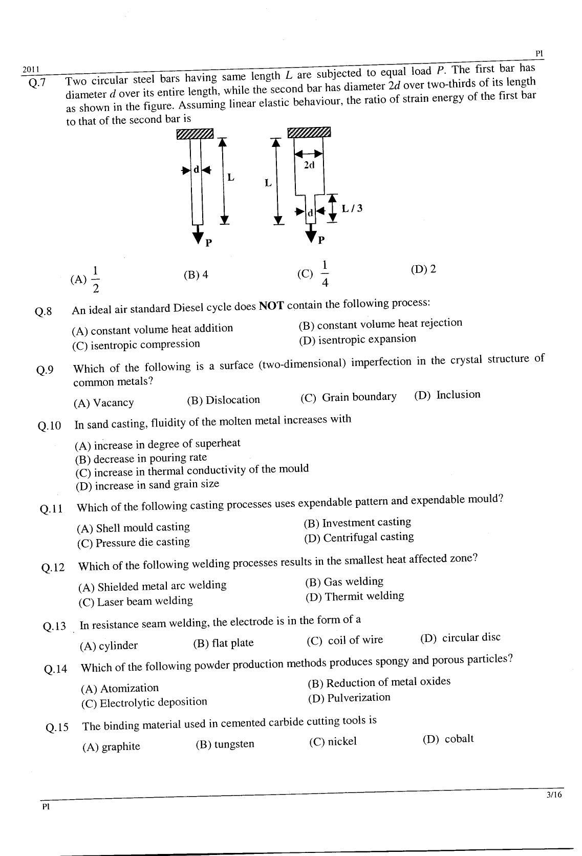 GATE 2011 Production and Industrial Engineering (PI) Question Paper with Answer Key - Page 3