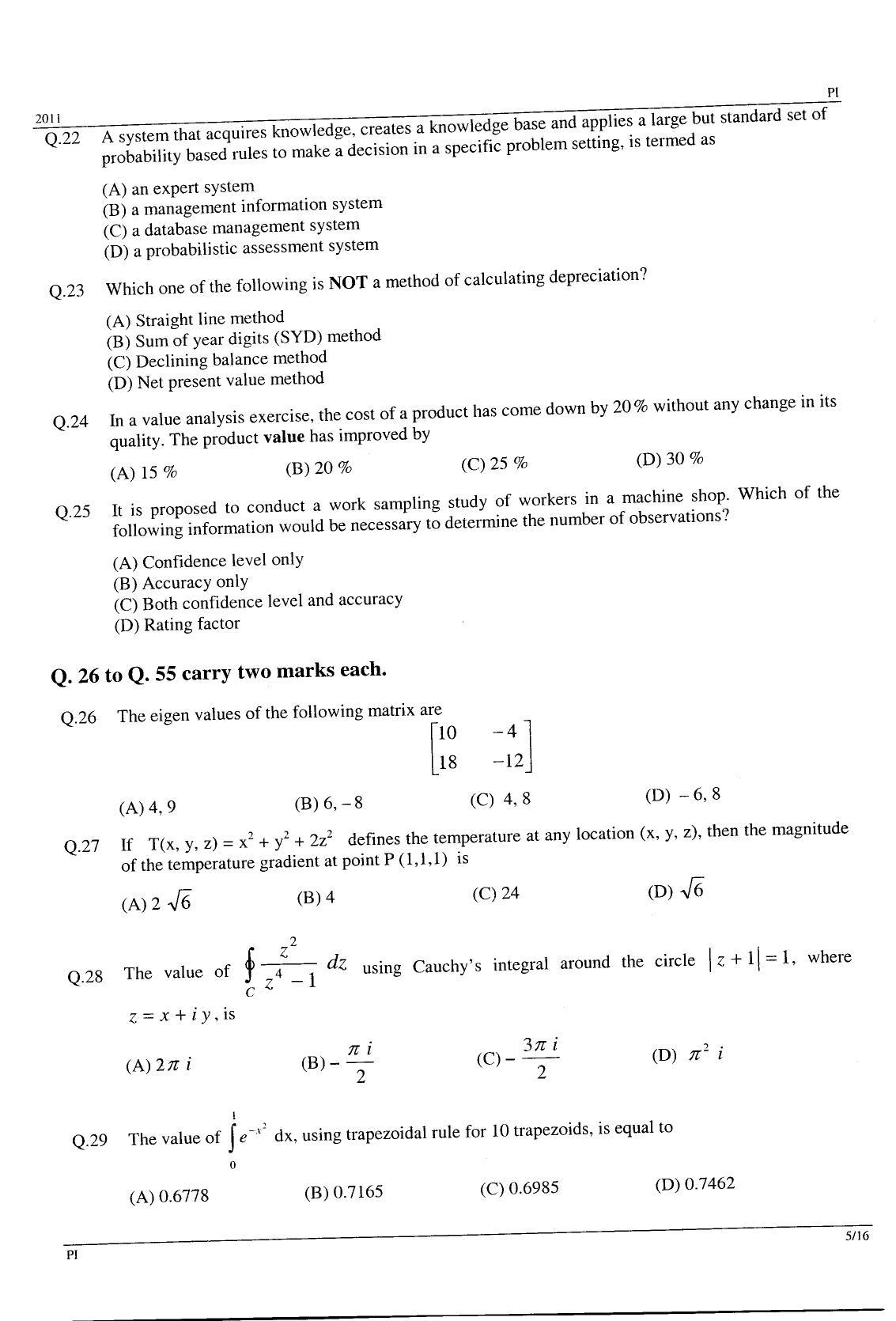 GATE 2011 Production and Industrial Engineering (PI) Question Paper with Answer Key - Page 5