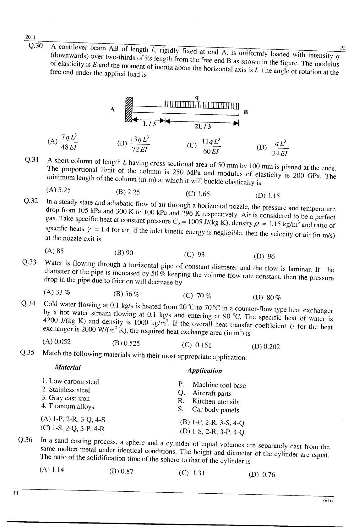 GATE 2011 Production and Industrial Engineering (PI) Question Paper with Answer Key - Page 6