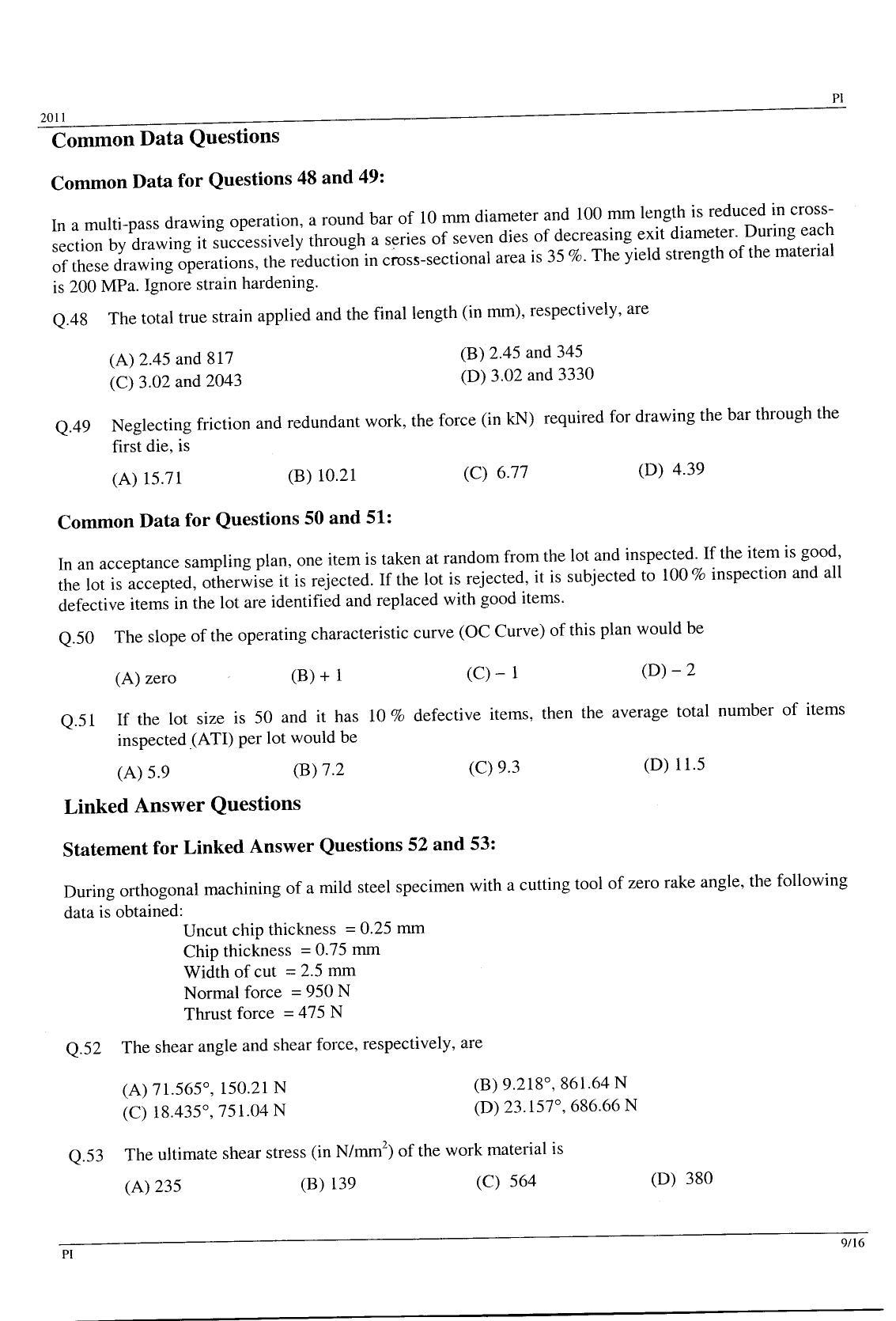 GATE 2011 Production and Industrial Engineering (PI) Question Paper with Answer Key - Page 9