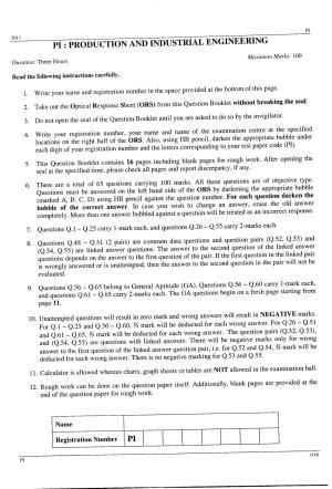 GATE 2011 Production and Industrial Engineering (PI) Question Paper with Answer Key