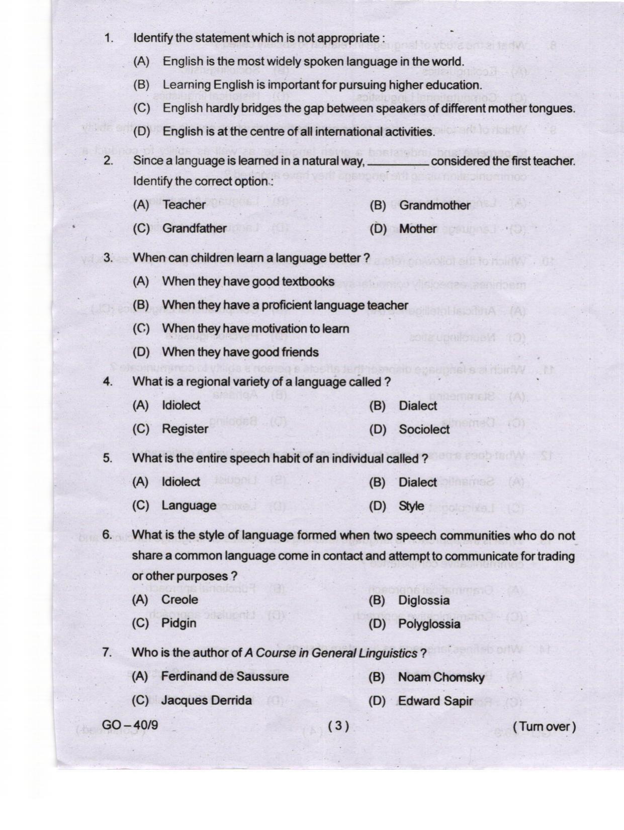 Odisha CPET 2024 LINGUISTICS Question Papers - Page 3