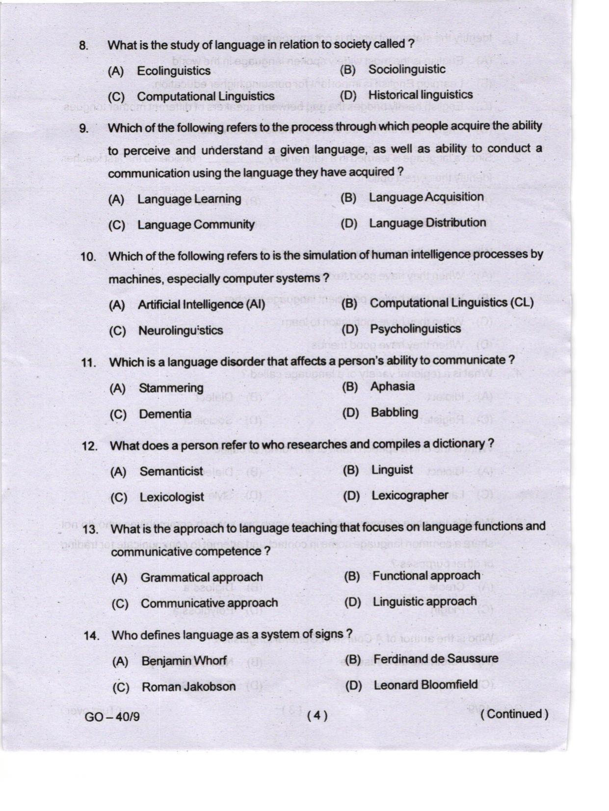 Odisha CPET 2024 LINGUISTICS Question Papers - Page 4