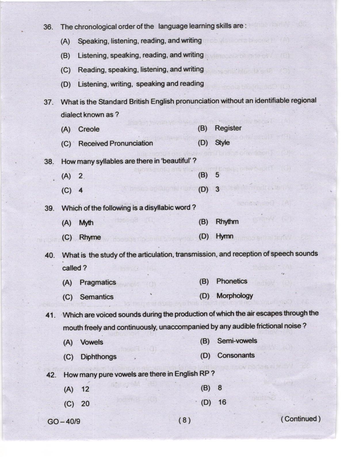 Odisha CPET 2024 LINGUISTICS Question Papers - Page 8