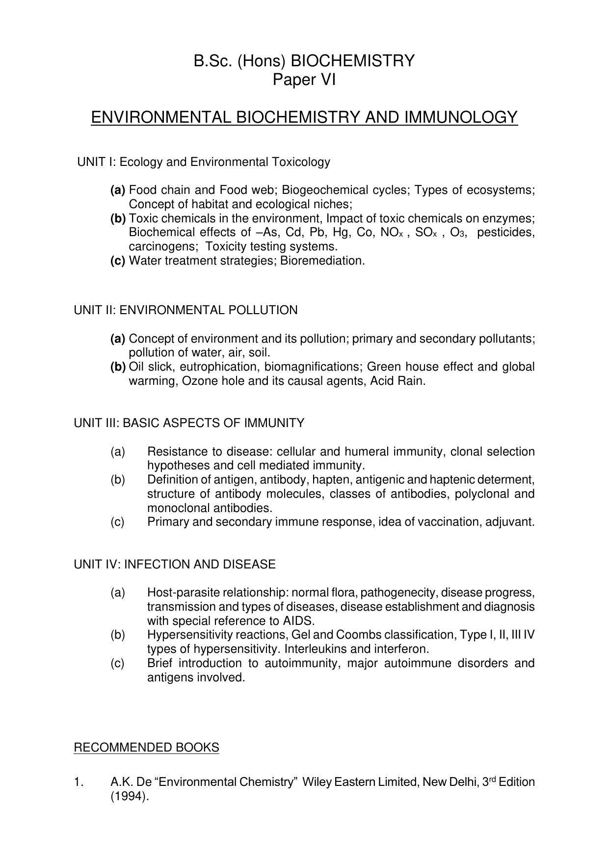 AMU Entrance Exam: M. Sc.(Biochemistry) Syllabus - Page 11