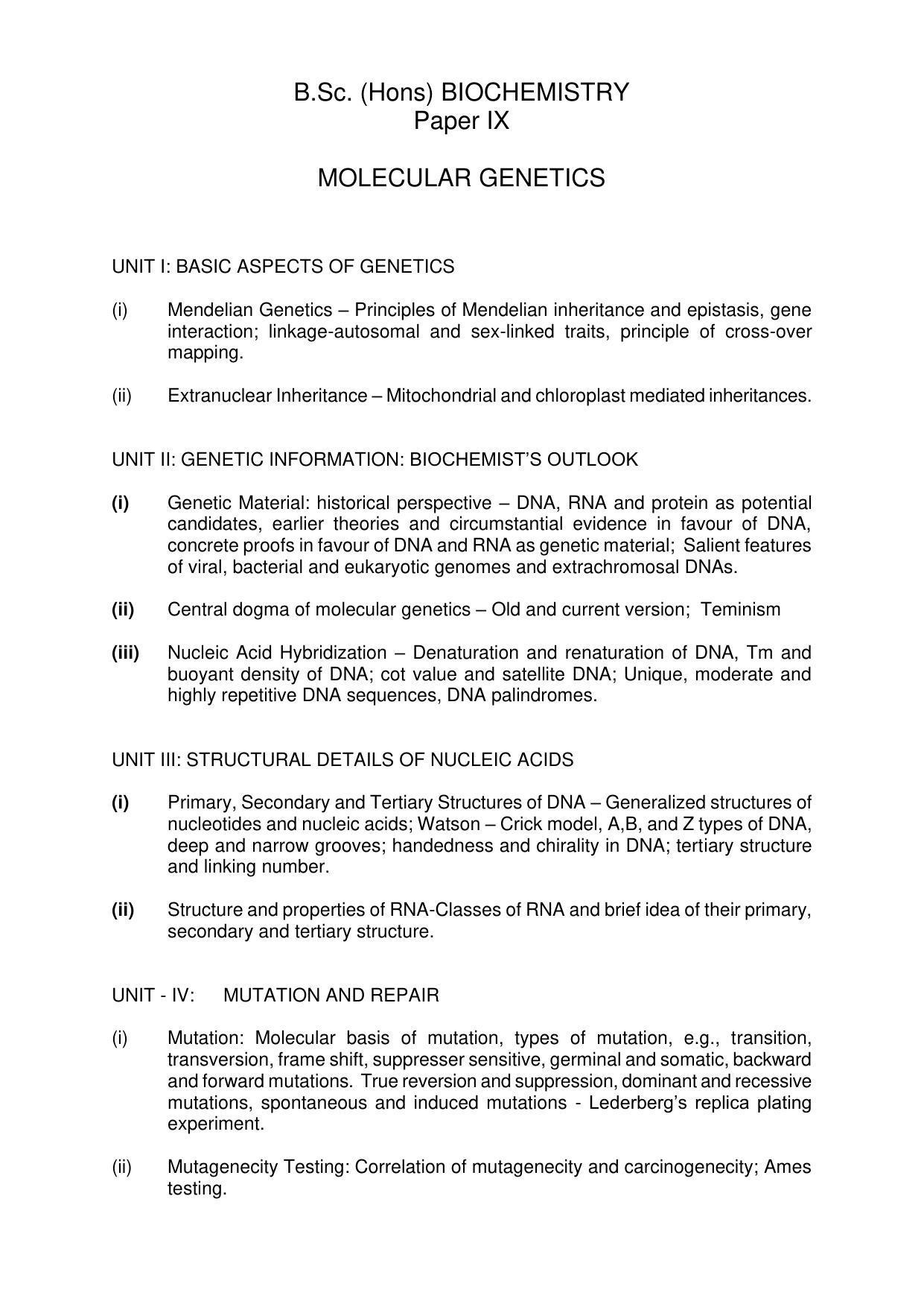 AMU Entrance Exam: M. Sc.(Biochemistry) Syllabus - Page 17