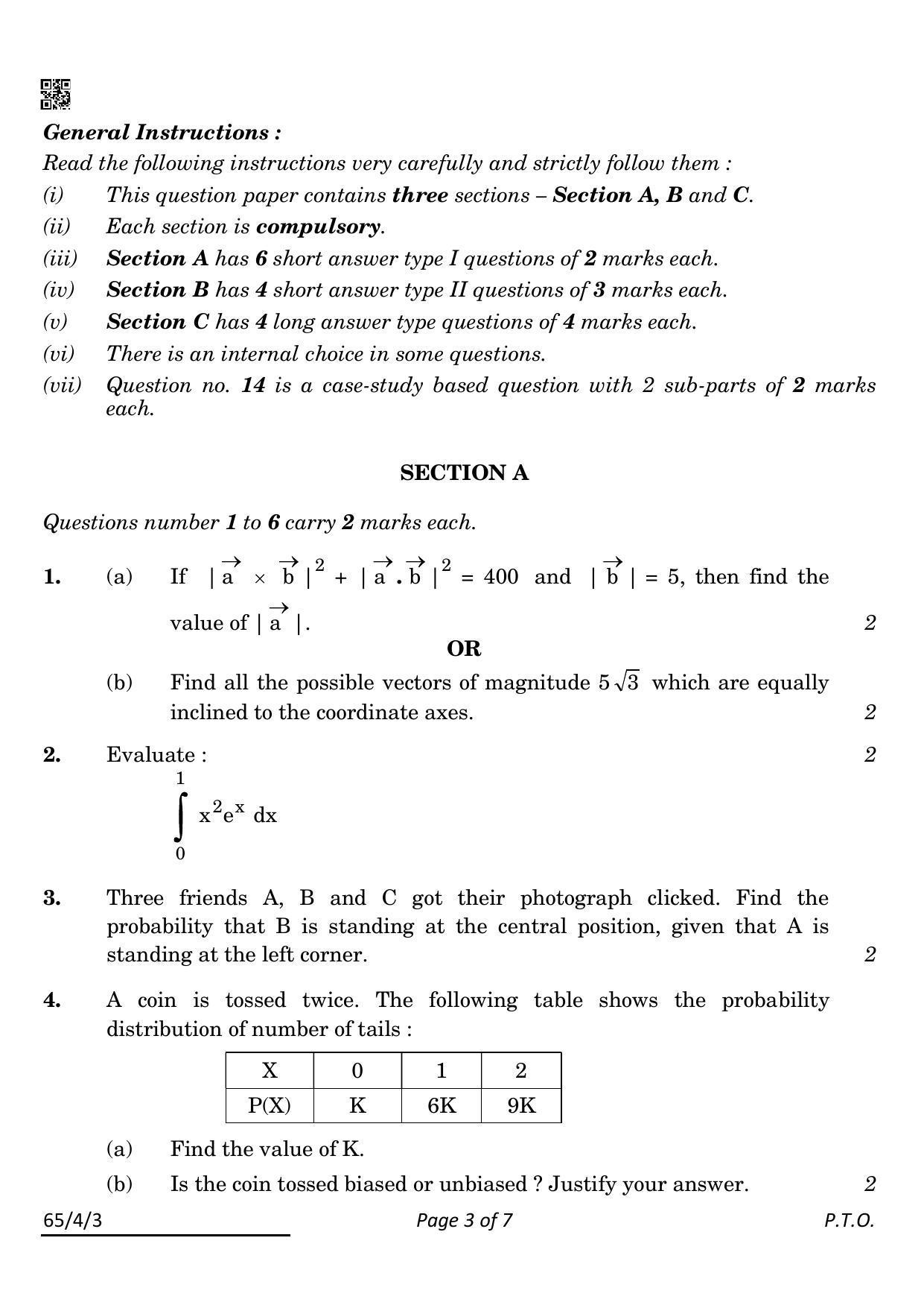 CBSE Class 12 65-4-3 Mathematics 2022 Question Paper - Page 3