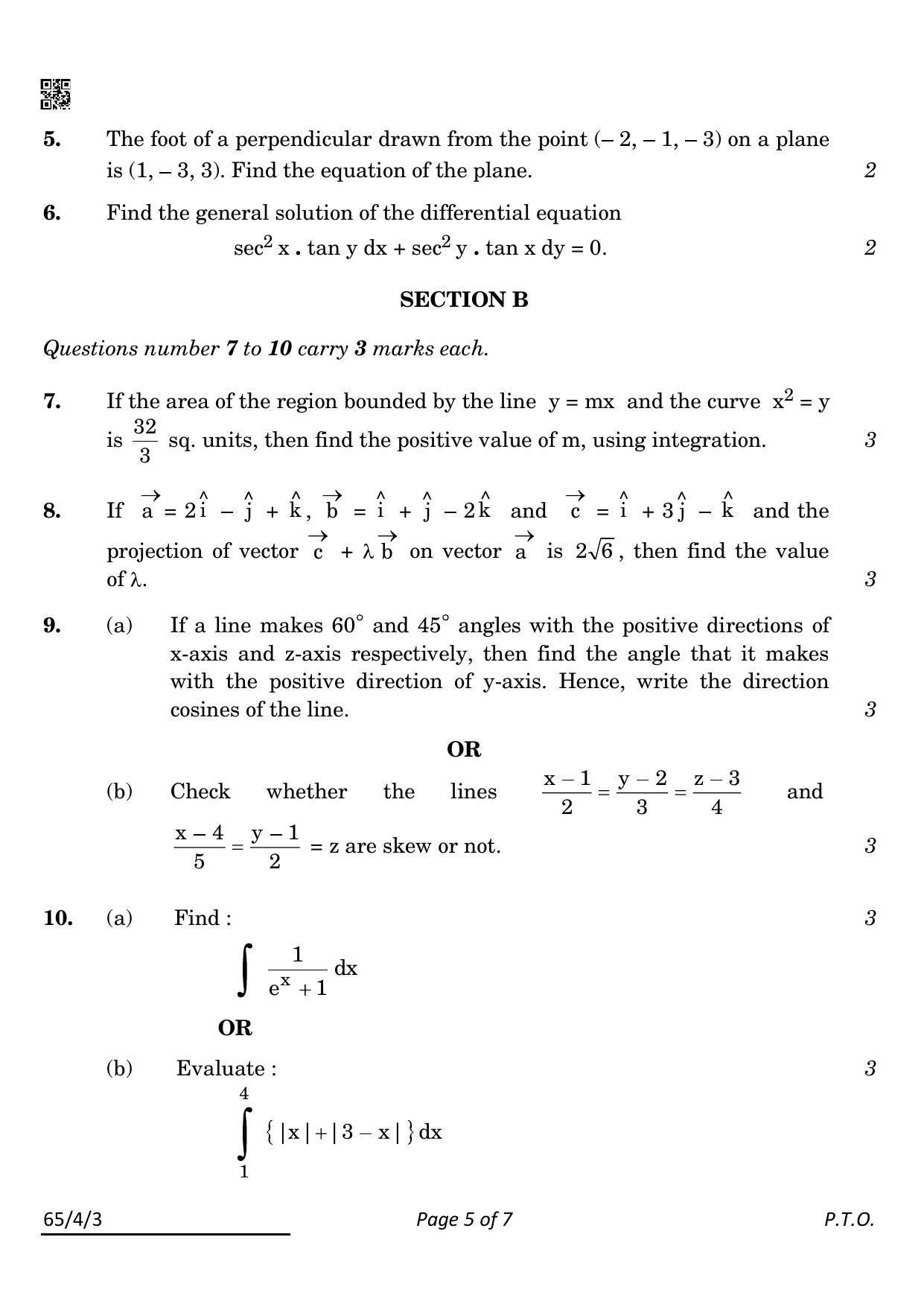 CBSE Class 12 65-4-3 Mathematics 2022 Question Paper - Page 5