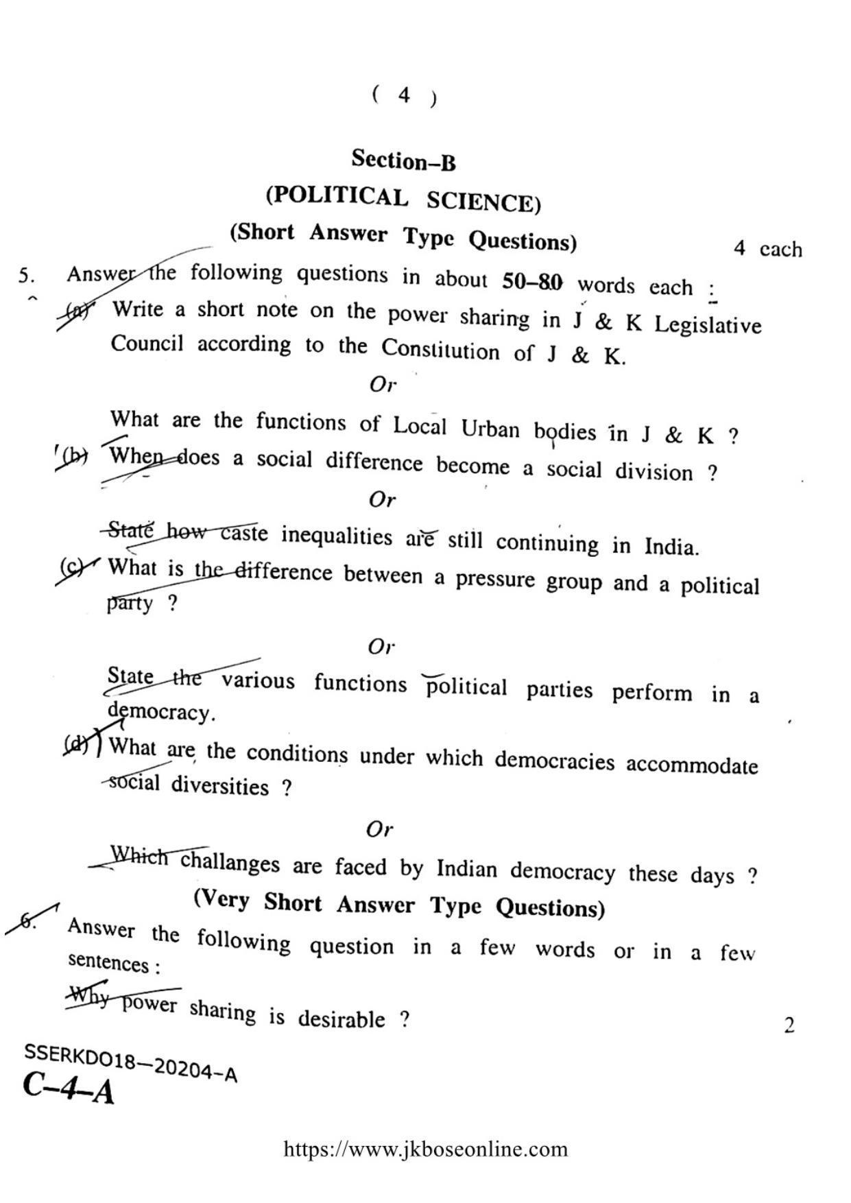 JKBOSE Class 12 Social-Science Question Papers 2018 (20204-A) - Page 4