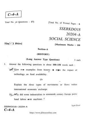 JKBOSE Class 12 Social-Science Question Papers 2018 (20204-A)