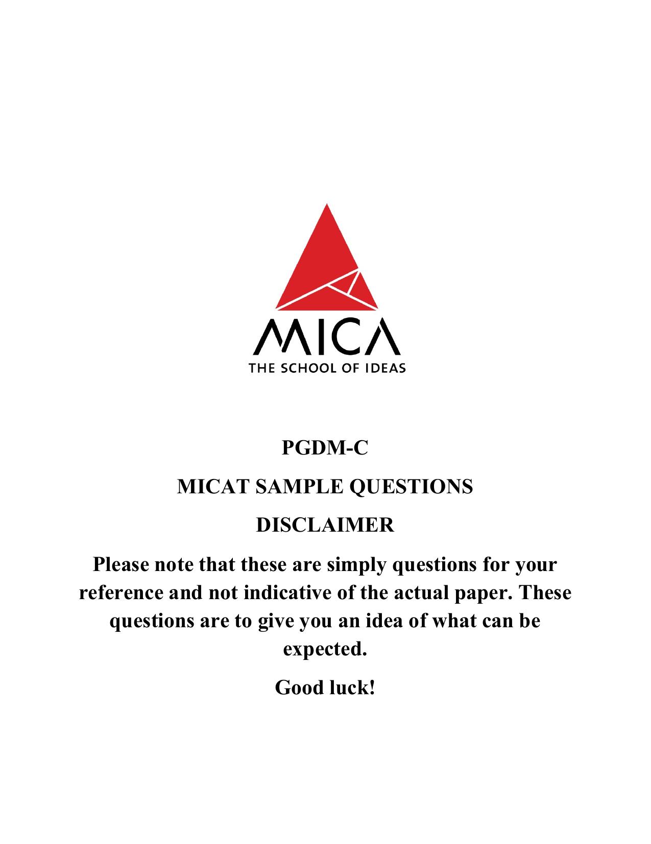 MICAT Sample Questions 1 - Page 1