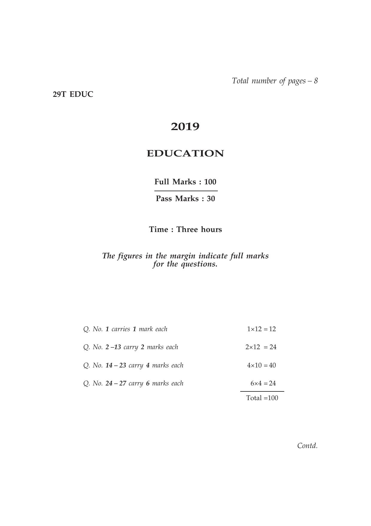 Assam HS 2nd Year Education 2019 Question Paper - Page 1