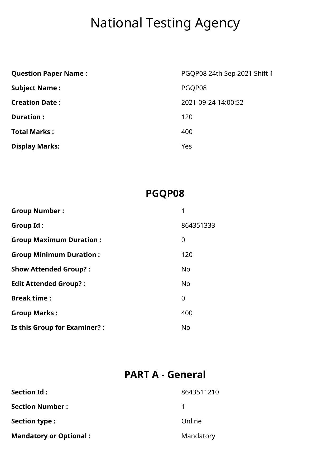 CUET PG 2021 PGQP08 Question Paper - Page 1