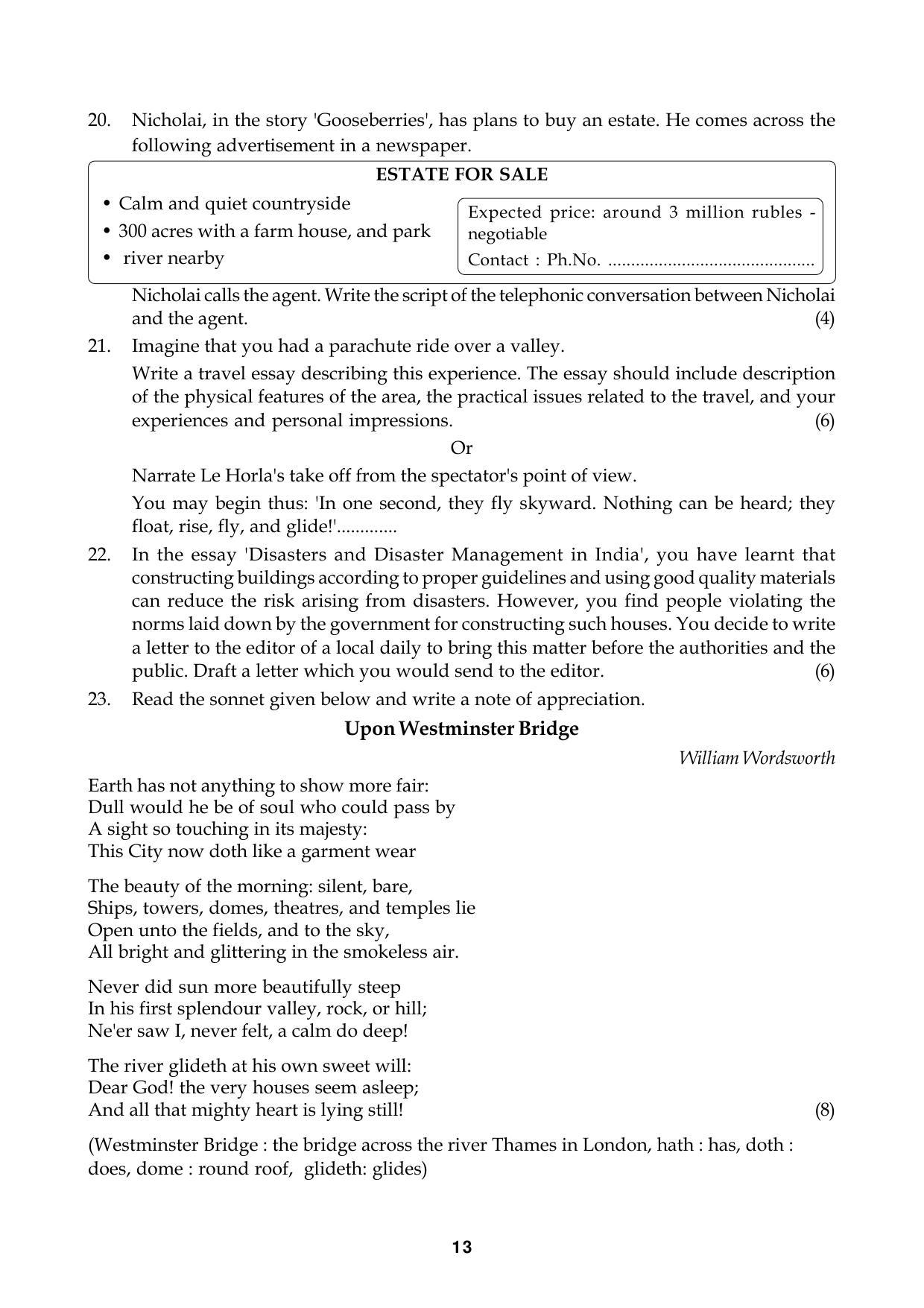 Kerala Plus One 2016 English Question Papers (Model) - Page 10