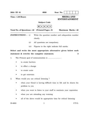 Goa Board Class 12 Media & Entertainment (March 2024) Question Paper