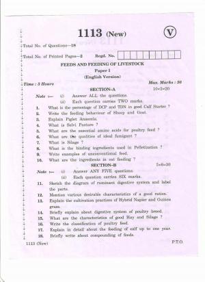 AP Inter 2nd Year Vocational Question Paper March - 2020 - Feeds Feeding of Life stocks - I
