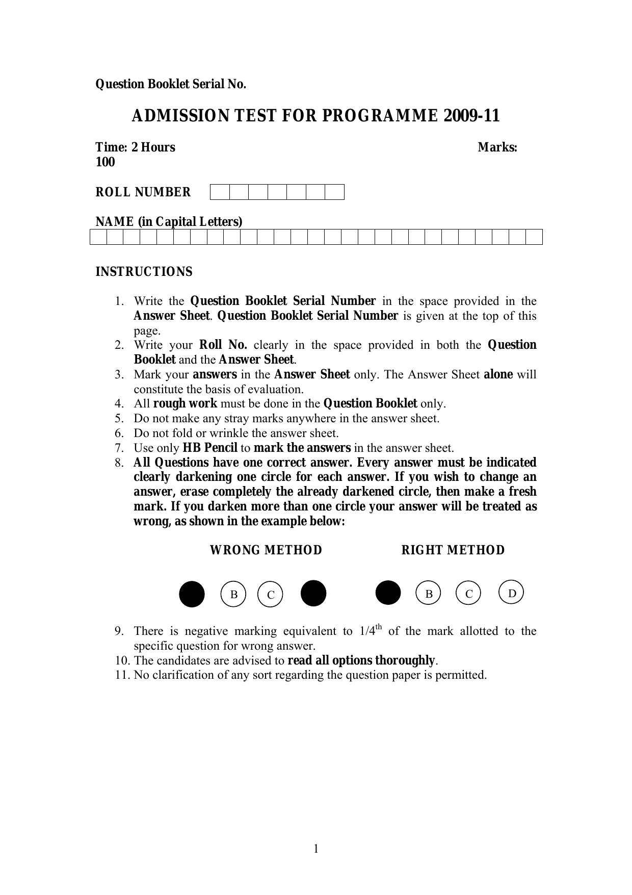 IIFT 2009 Question Paper - Page 1