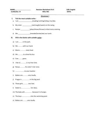 Worksheet for Class 3 English Grammar Assignment I