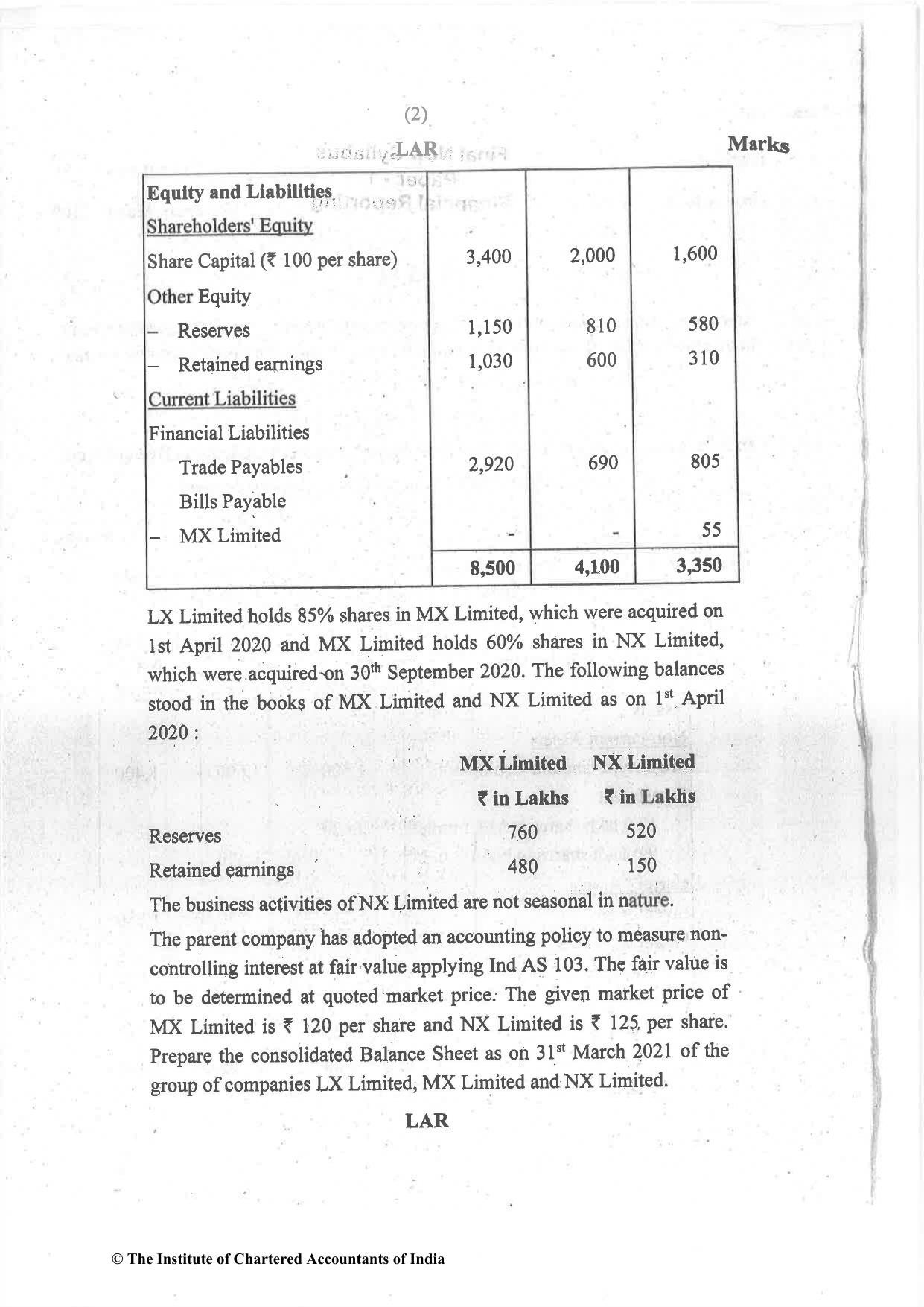 CA Final Jul 2021 Question Paper - Paper 1 – Financial Reporting - Page 2