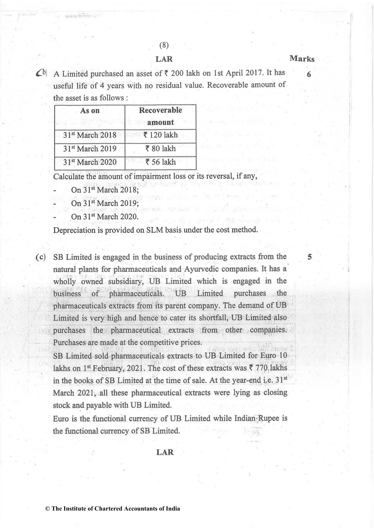 CA Final Jul 2021 Question Paper - Paper 1 – Financial Reporting - Page 8