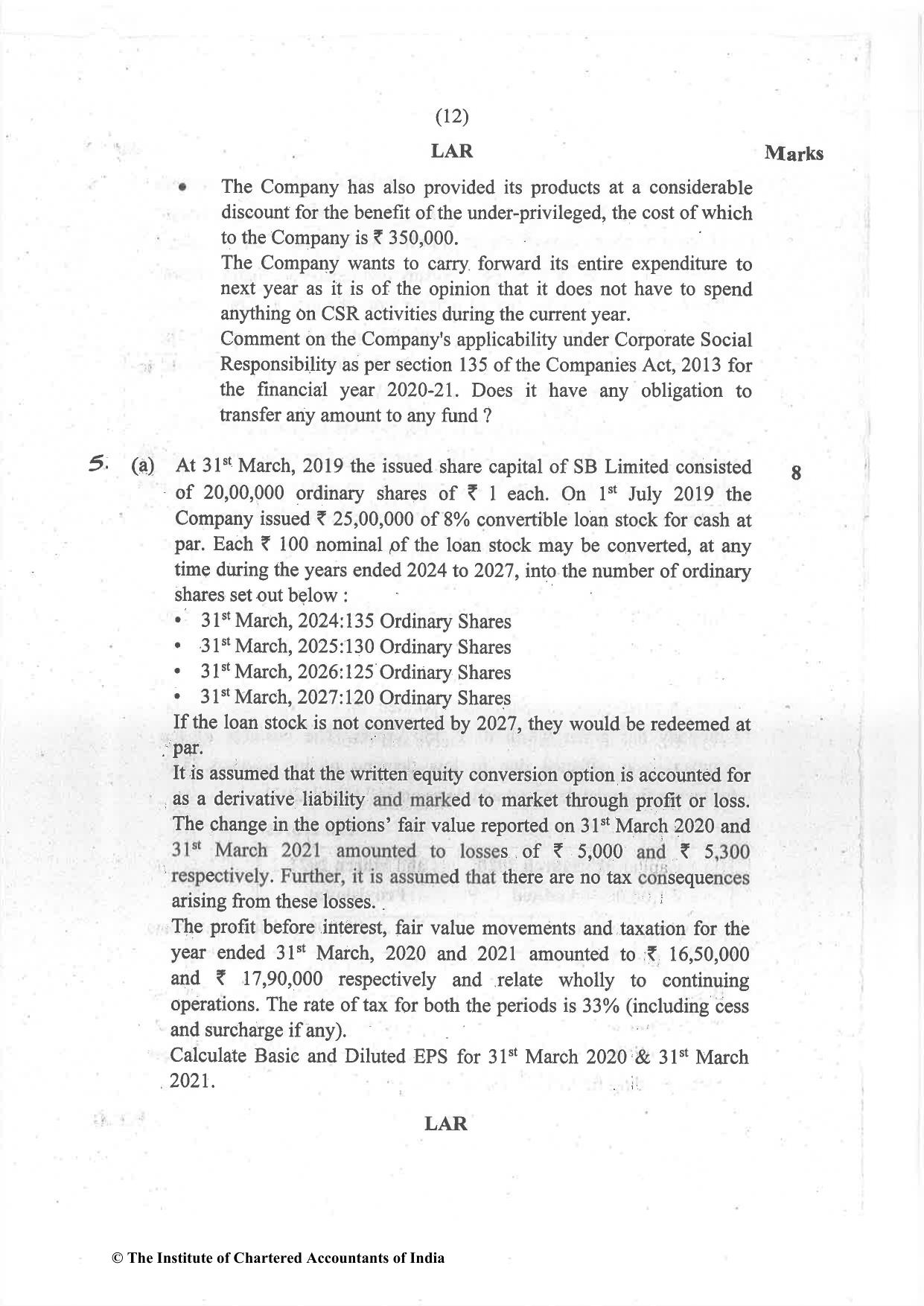 CA Final Jul 2021 Question Paper - Paper 1 – Financial Reporting - Page 12