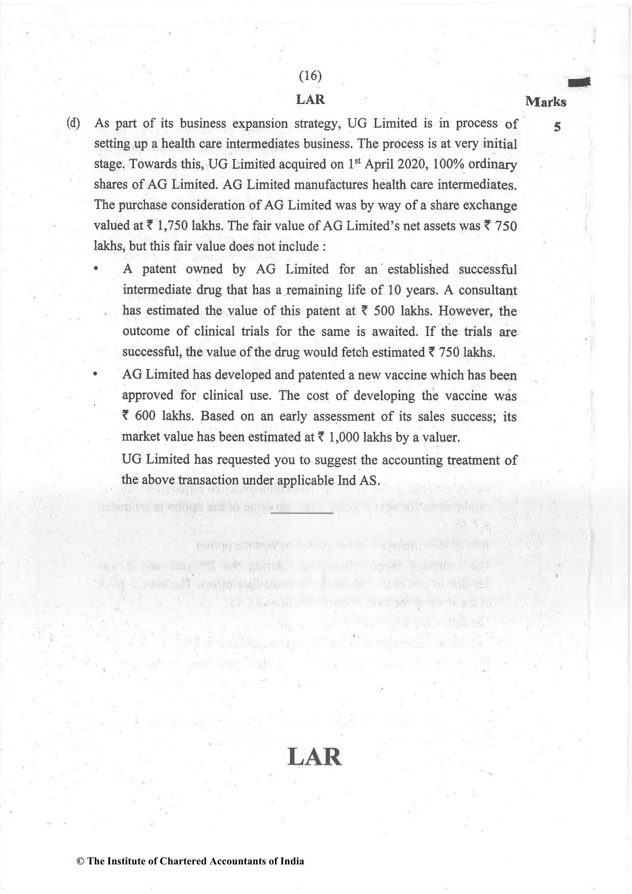 CA Final Jul 2021 Question Paper - Paper 1 – Financial Reporting - Page 16