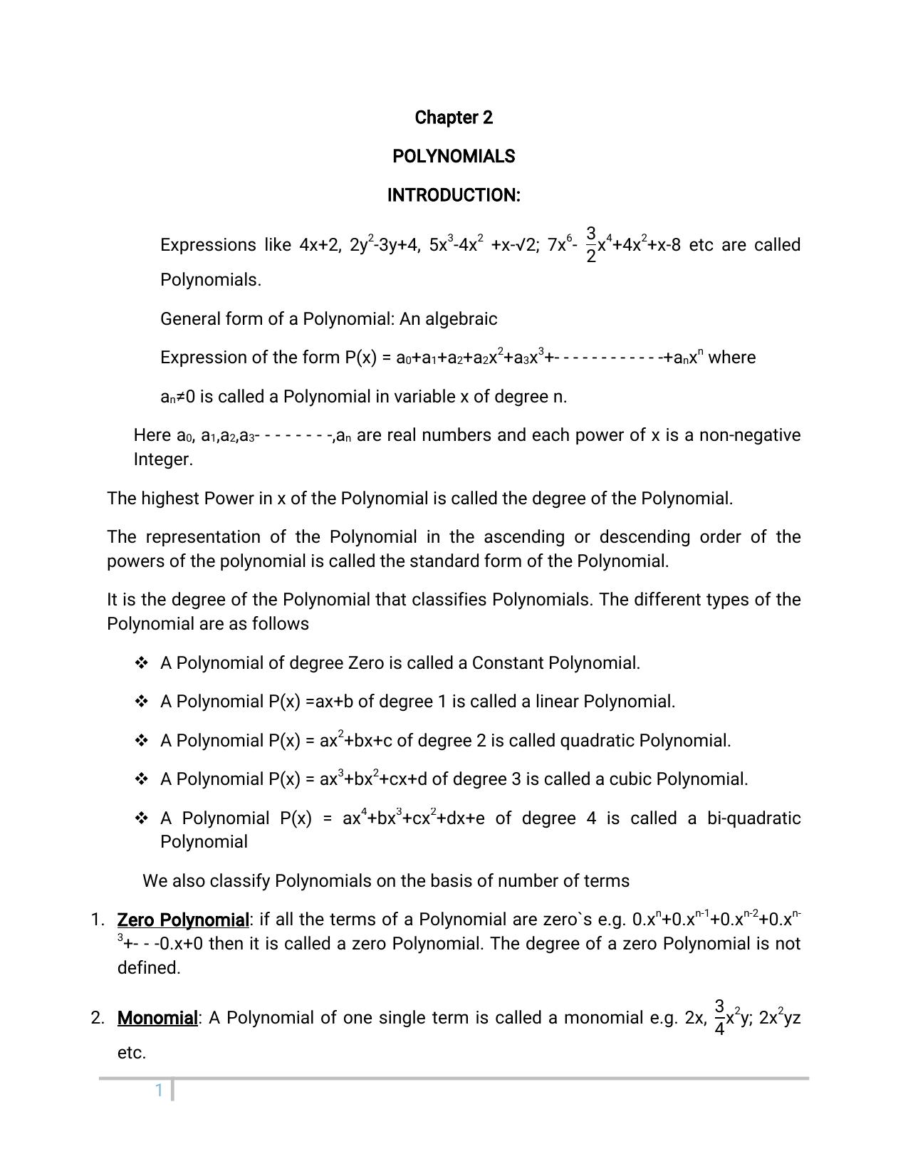 JKBOSE Class 10 Maths: Chapter 2nd Polynomial Question Bank - Page 1