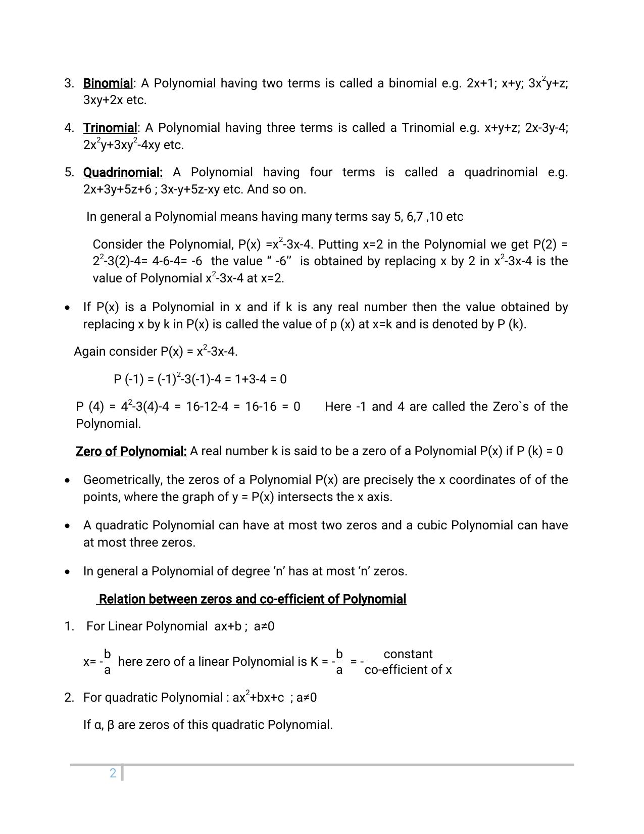 JKBOSE Class 10 Maths: Chapter 2nd Polynomial Question Bank - Page 2
