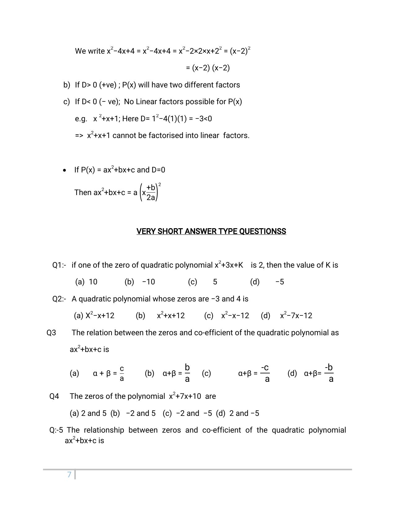 JKBOSE Class 10 Maths: Chapter 2nd Polynomial Question Bank - Page 7