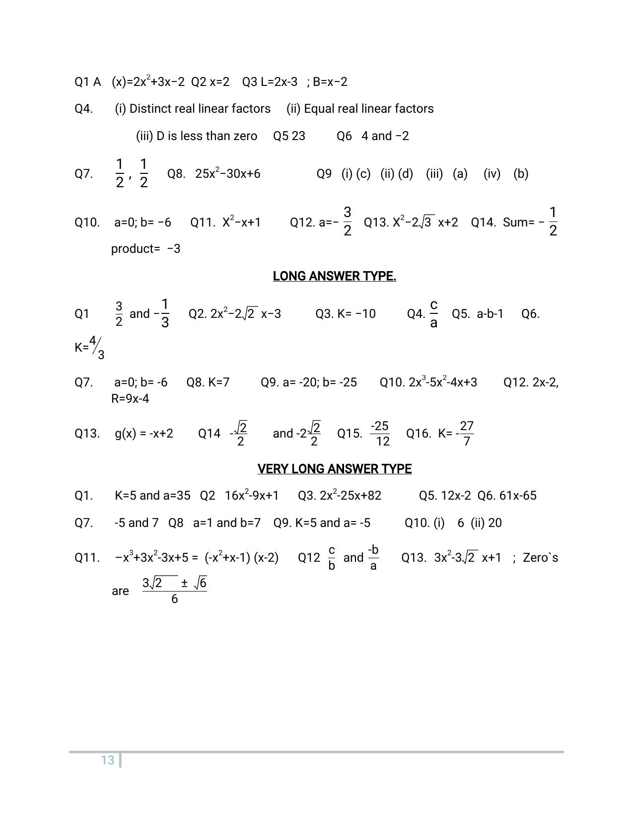 JKBOSE Class 10 Maths: Chapter 2nd Polynomial Question Bank - Page 13